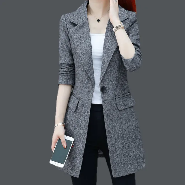 小西装外套女2025新款春装中长款开衫工装职业纯色气质时尚西服