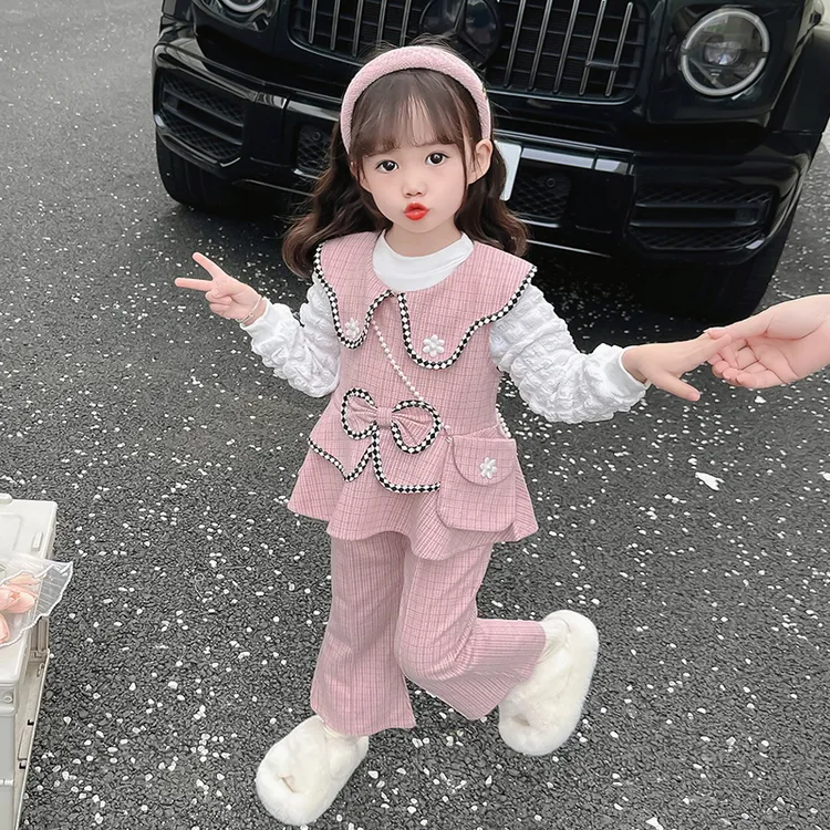 女童套装春秋装2025新款女宝宝洋派时髦小童秋季儿童公主三件套潮
