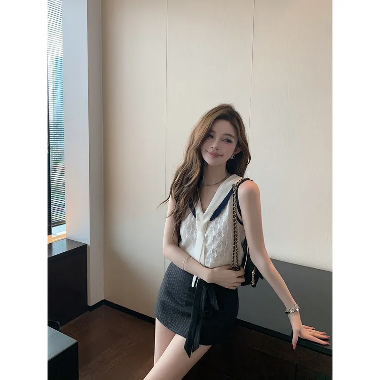【QIUROUYAO邱肉瑶】黑白航海系*夏日优雅海军领针织上衣