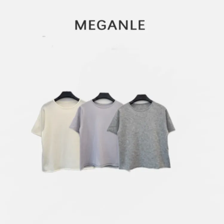 【软糖】MEGANLE 100全羊毛轻盈柔软圆领针织卷边短袖上衣2025169