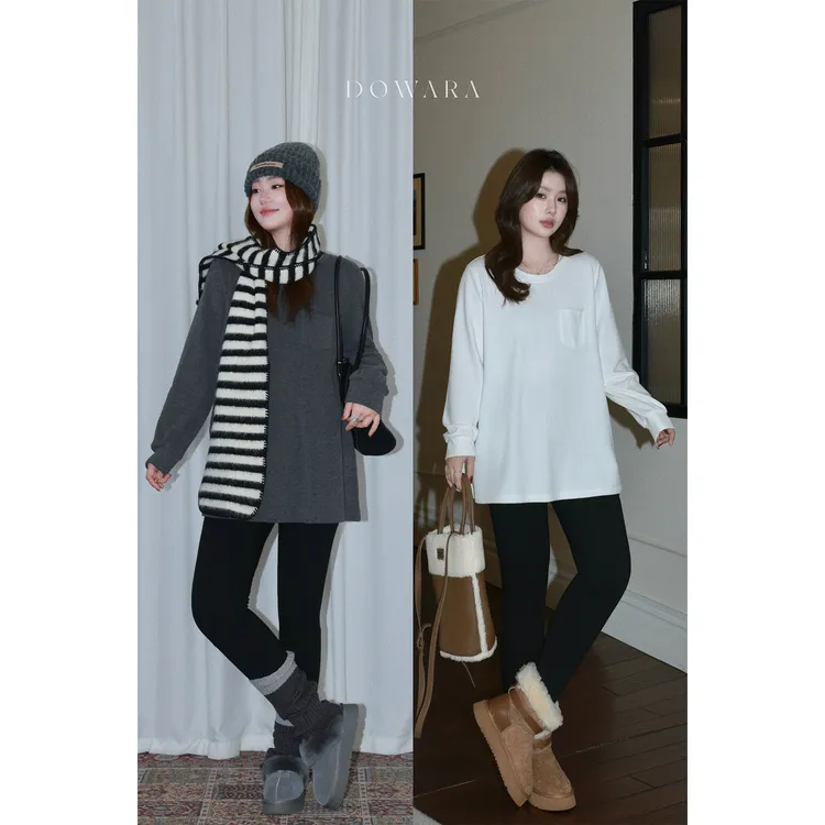 大婉酱微胖定制松弛感正肩长袖t恤女秋冬内搭打底衫宽松上衣0401D