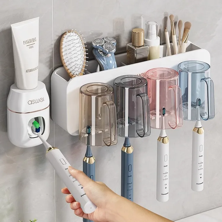 牙刷置物架免打孔卫生间漱口杯刷牙杯挂架壁挂式牙刷牙膏收纳