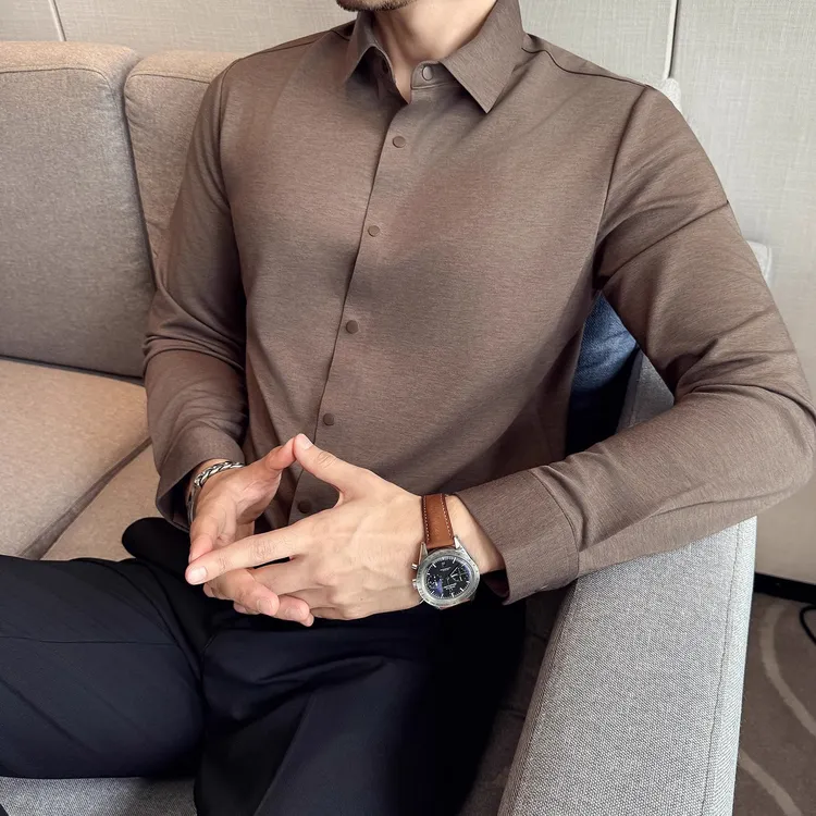 男士衬衫秋冬加厚保暖长袖莱赛尔无痕抗皱衬衣高级四合扣商务休闲