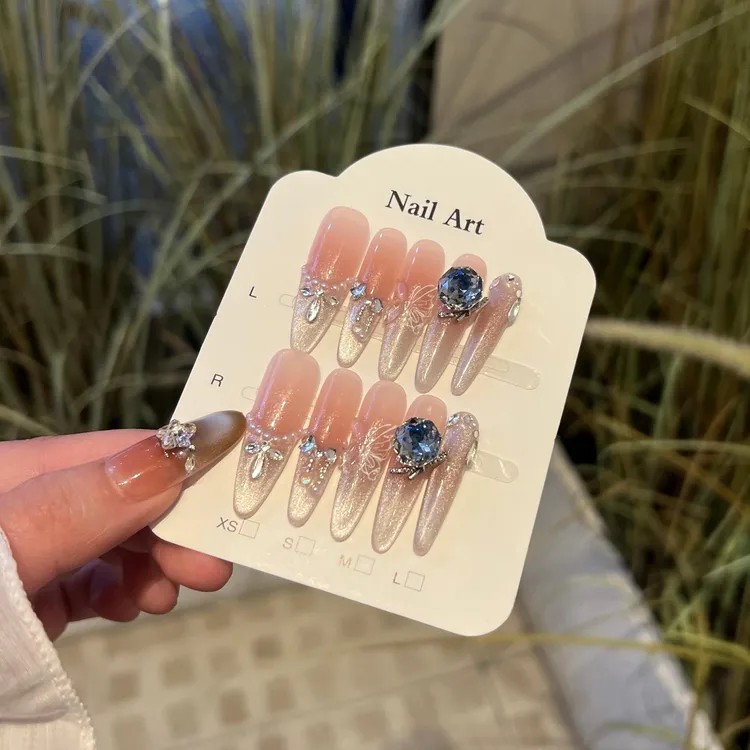 浅来美甲【原创】高级轻奢纯欲腮红U型猫眼渐变高鼎K9钻穿戴甲