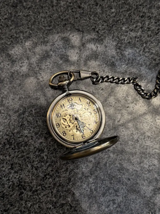 复古古铜色机械背透怀表怀旧vintage翻盖老式纪念经典时尚