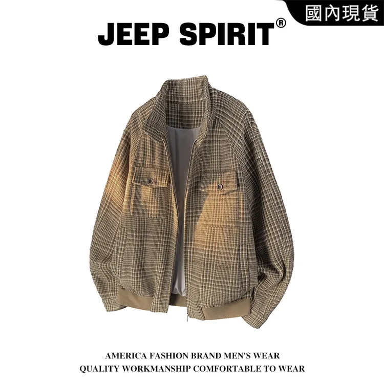 JEEP SPIRIT吉普复古千鸟格短款外套男士秋季高级感工装休闲夹克