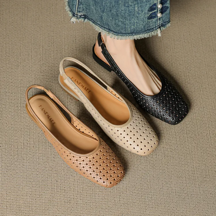 一字带包头凉鞋女夏2025年新款真皮复古休闲时尚气质镂空洞洞鞋子