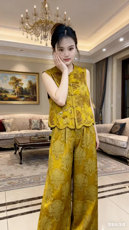 越越女装秋冬新款新中式夹棉国风马甲女提花盘扣坎肩背心无袖外套
