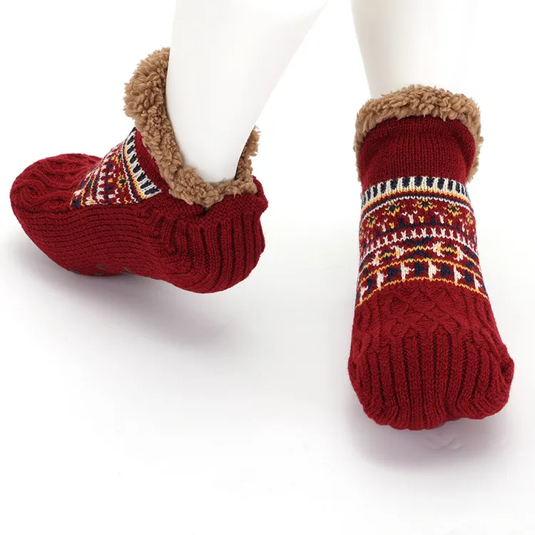 提花地板袜冬季成人加厚防滑款居家暖脚袜套羊羔绒地毯雪地鞋袜