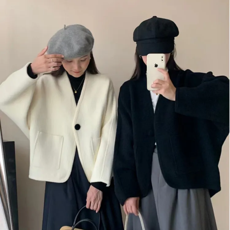 加厚短款小个子赫本风韩版呢子大衣春秋外套高级感女双面呢毛呢