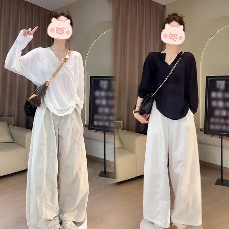 早秋气质一整套ootd穿搭藏韩系时尚百搭防晒针织衫阔腿裤两件套女