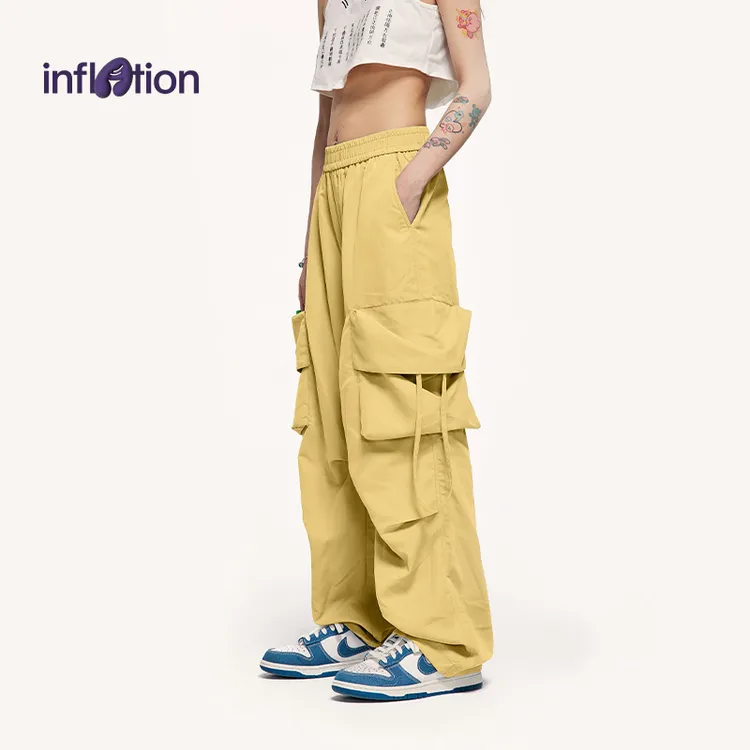 膨胀潮牌设计感街潮大口袋立体阔腿裤抽绳折痕休闲降伞裤男女同款