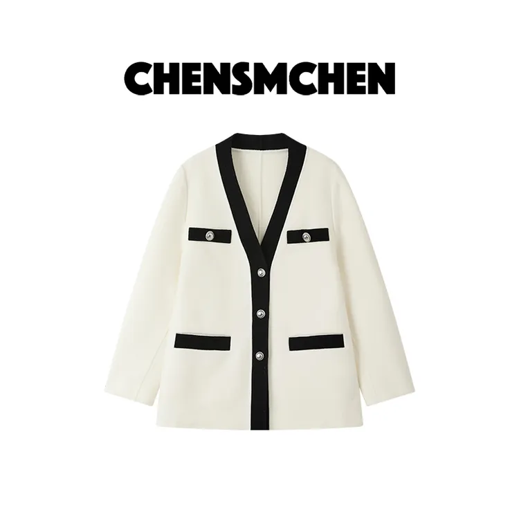 CHENSMCHEN 绵羊毛小香风双面呢大衣女时尚气质显瘦外套CSD9286MX