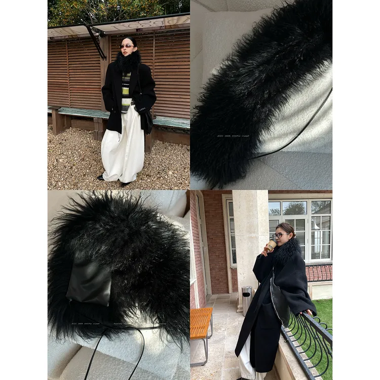 JCCC影子【灵魂所在】黑色绵羊毛系带毛领围脖围巾JE5PD913