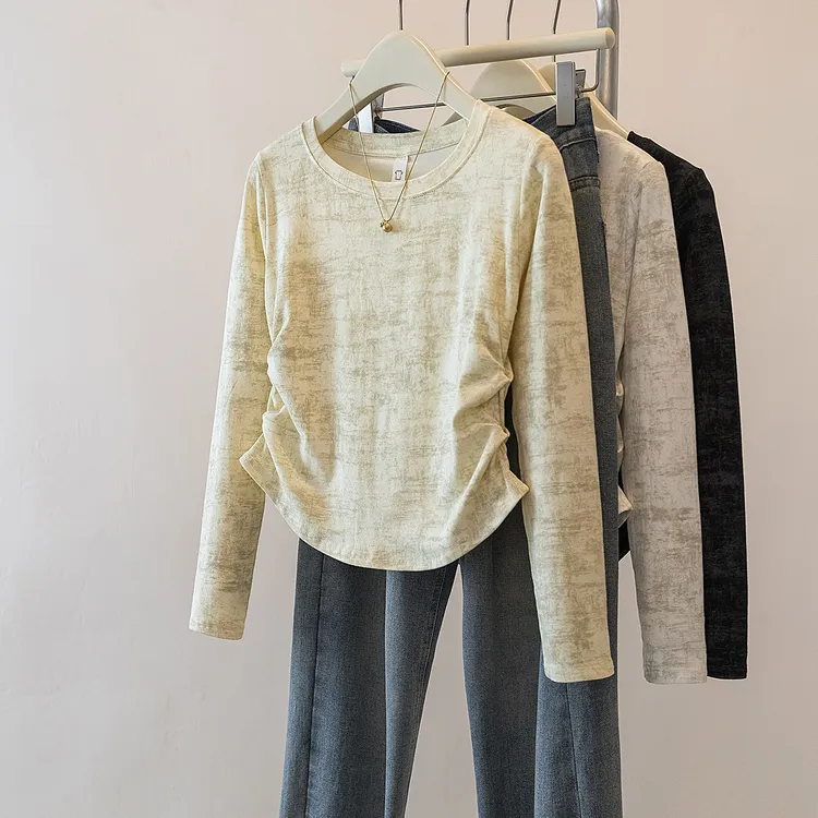 yoewshean/羽媗秋冬扎染胖mm大码女装长袖t恤显瘦内搭打底衫上衣