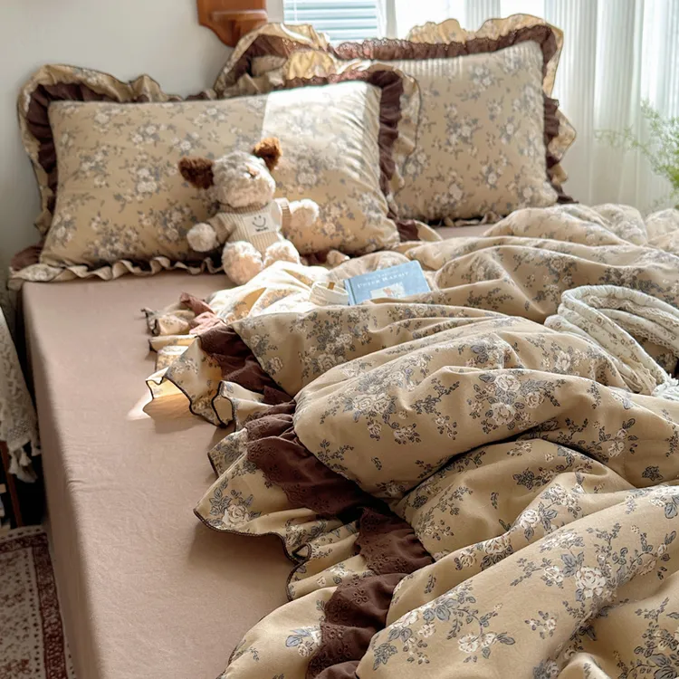 法式复古风花边双层纱水洗棉夏凉被空调被套件薄款被子可机洗