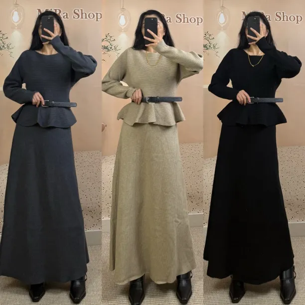 Mira 新款轻熟御姐风气质收腰上衣➕高腰裙➕腰带套装～