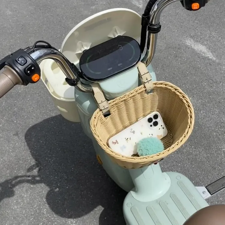h电动车前置竹编筐装饰小配件挂物兜防水收纳车筐电瓶车改
