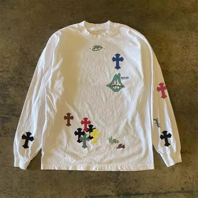 260克重磅！印花甜酷vibe小众圆领长袖T恤学生嘻哈原宿风情侣上衣