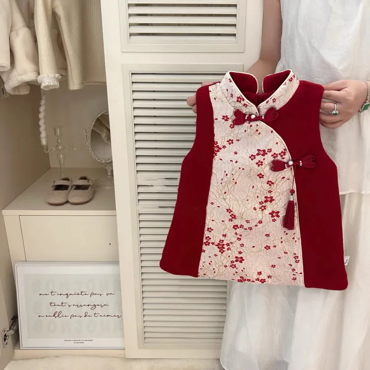 女童儿童旗袍宝宝加绒红色秋冬连衣裙中国礼服公主冬季女宝拜年服