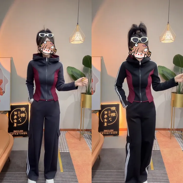 2025新款韩版显瘦连帽网红卫衣秋冬修身时尚气质女士休闲运动套装