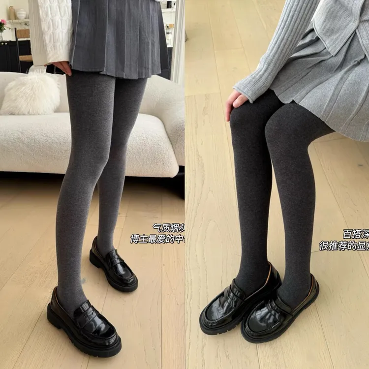 （粉丝福利）小个子秋冬竖条纹灰色打底裤薄绒连袜款302