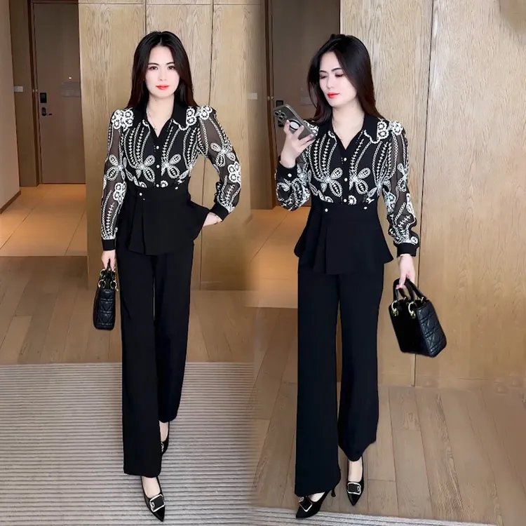职业女装时尚套装2025新款春秋时髦洋气质休闲早秋装阔腿裤两件套