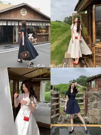 Even一雯【双生芭蕾】韩系高智感V领气质百搭收腰显瘦设计感连衣裙