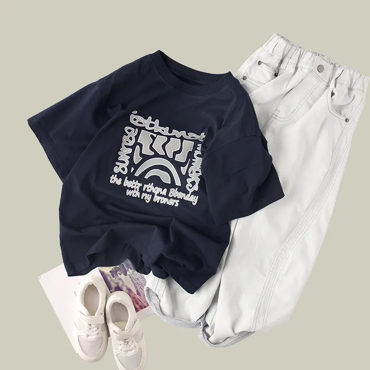 吴小越w1183男童夏款短袖圆领无感印花韩版棉t恤中大童儿童上衣