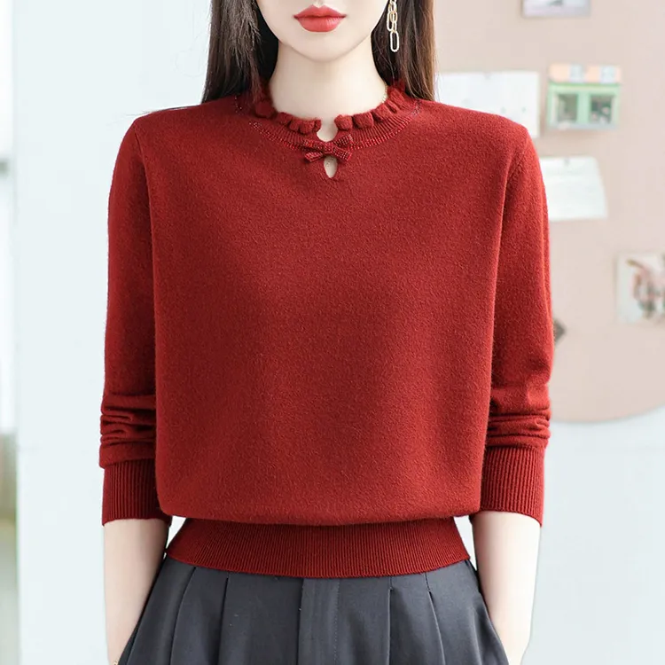 羊毛衫红色毛衣女秋冬2026新款中年妈妈冬季针织打底衫内搭上衣厚