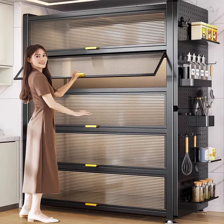 厨房微波炉防尘置物柜家用家用置物架落地碗筷柜餐边柜橱柜储物柜