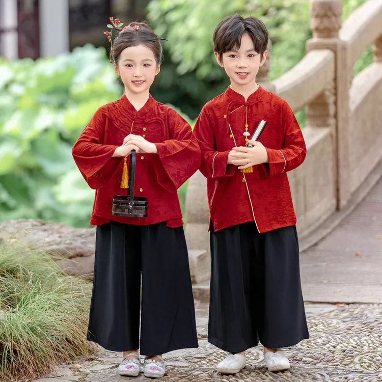 儿童装2025新款中秋新中式改良唐装古风汉服男女同款表演服节日服