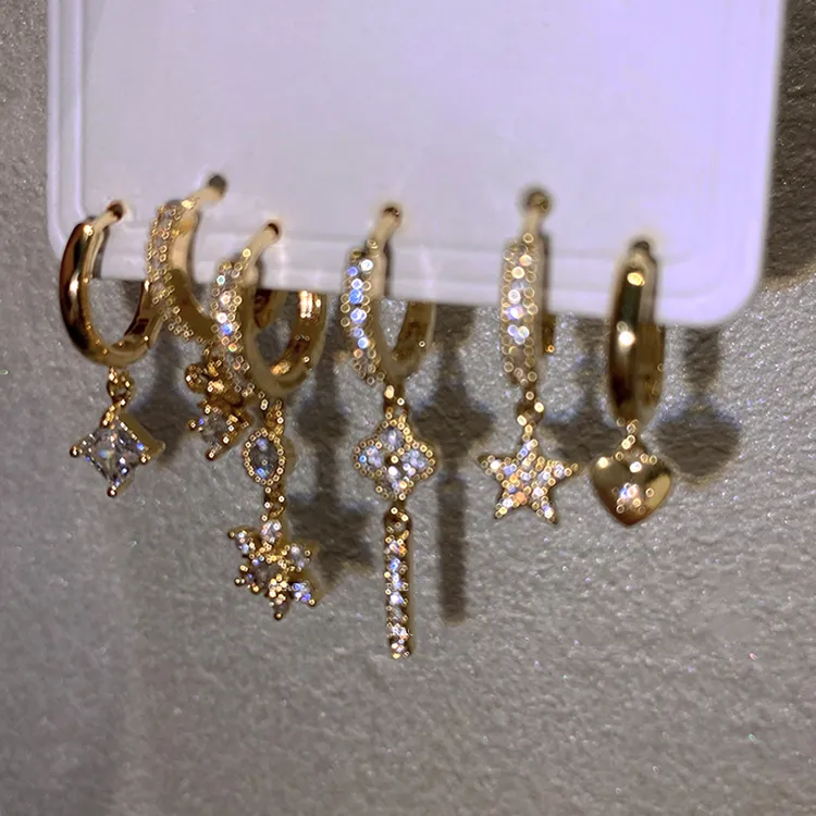 铜合金耳饰 星河月海~镶钻耳扣套装耳环2025年新款耳坠耳钉耳饰女