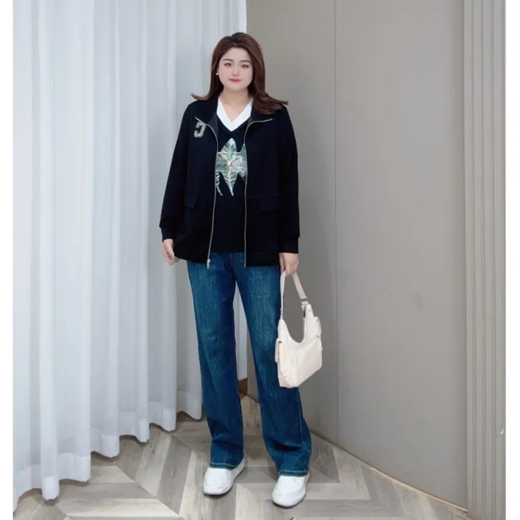 PWD32696【现货仅外套】2025百搭时尚运动风大码女装外套【衣长71】