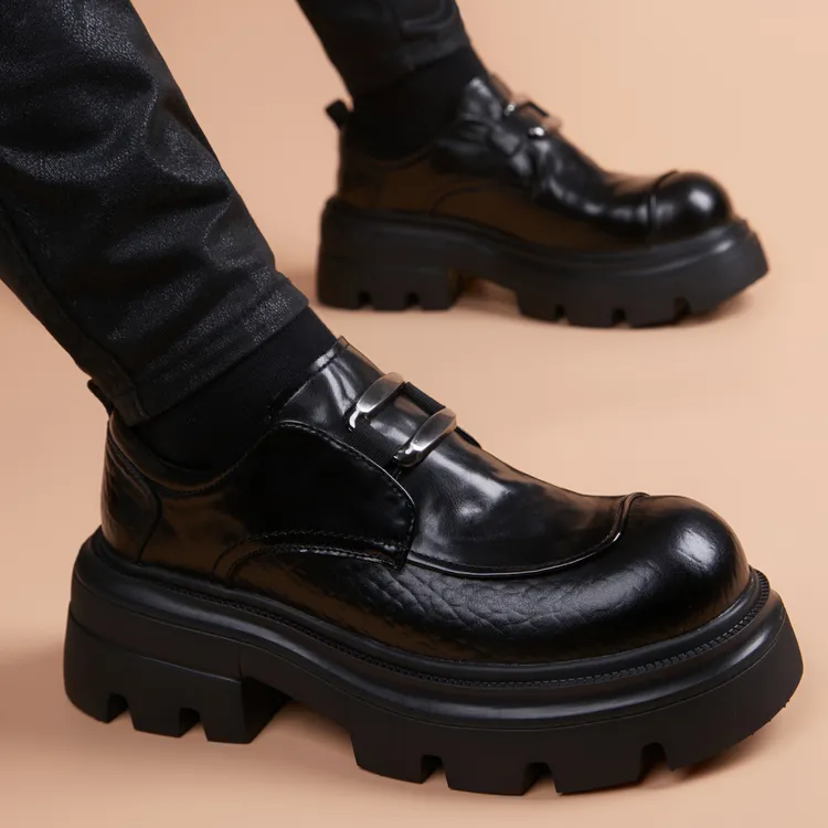皮鞋男款爆款2025新款真皮厚底增高男鞋商务休闲一脚蹬痞帅高级感
