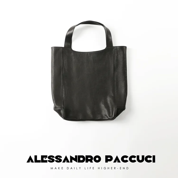 AP洛哥25063X 头层牛皮黑色大容量无性别感托特包时尚百搭单肩包