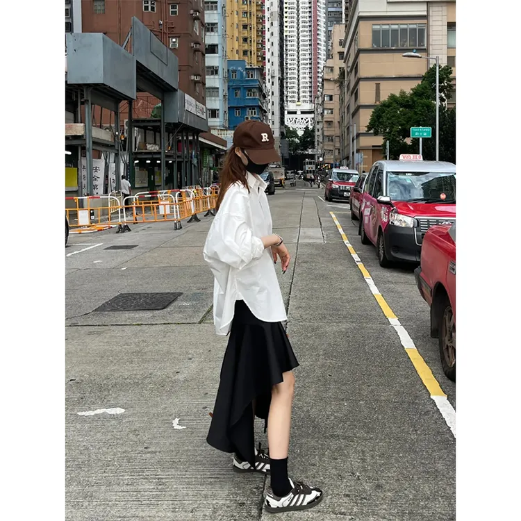 2025春季新款时髦高级感白衬衫上衣气质休闲通勤黑色高腰半身裙女