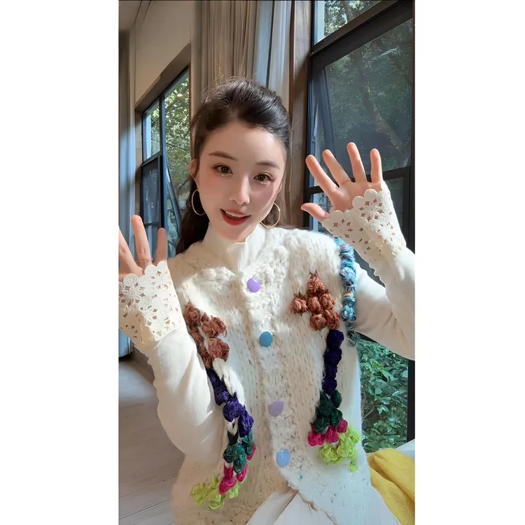 秋冬新款手工粗棒针彩色扣马甲外套+内搭打底毛衣两件套女YY72231