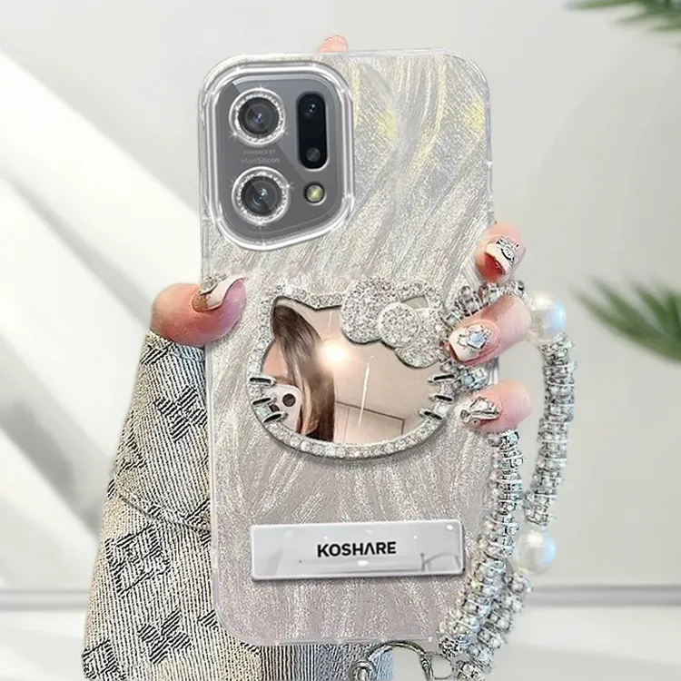 自带镜头膜OPPOFindx5手机壳镶钻kt猫镜子PFFM10全包findx5pro羽