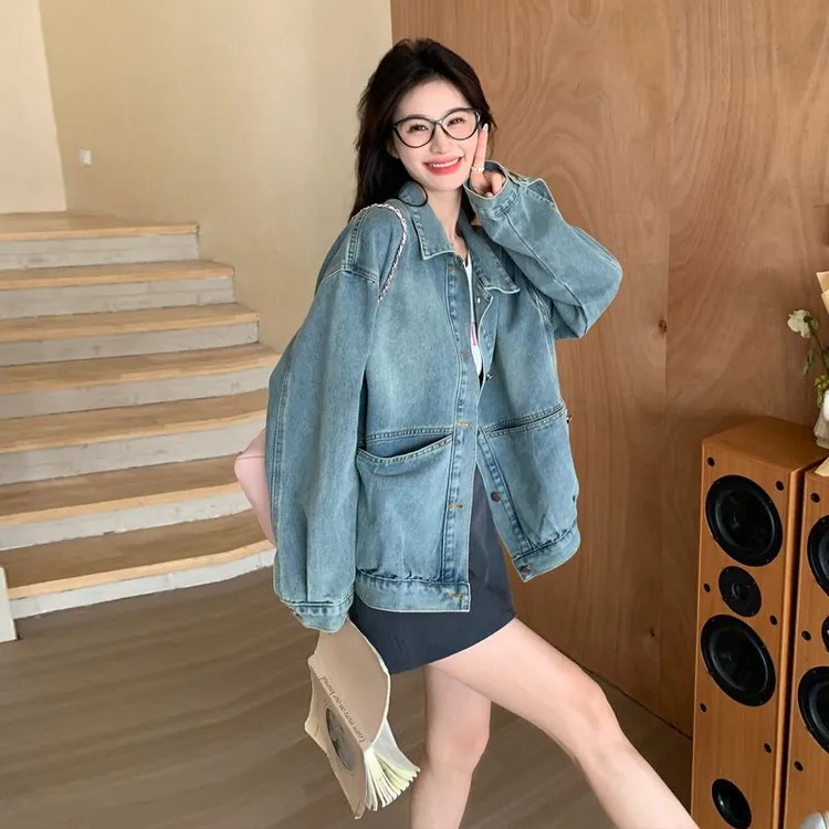 复古牛仔外套女2025春季新款韩版慵懒风小个子宽松休闲夹克短上衣