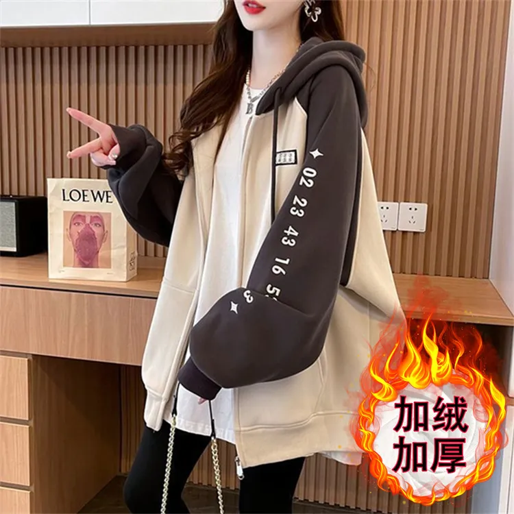 纯棉青春活力校园风女装秋冬新爆款开衫初高中学生大童加绒厚外套