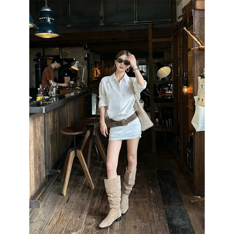 2025春夏季新款修身显瘦简约气质时尚宽松高级气质时尚高腰衬衫裙