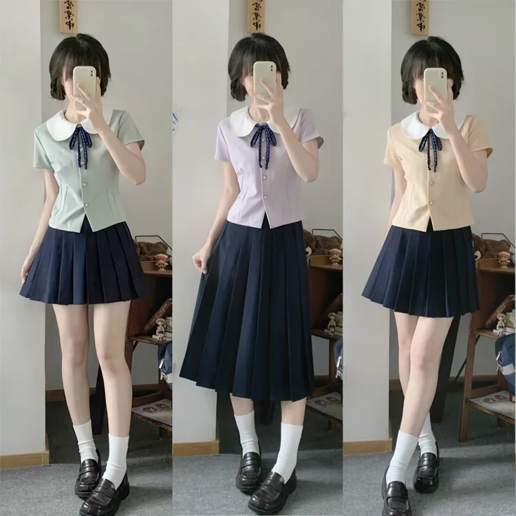 JK原创衬衫【椿日高】学院风套装日系短袖校供收腰长袖夏季衬衫上衣