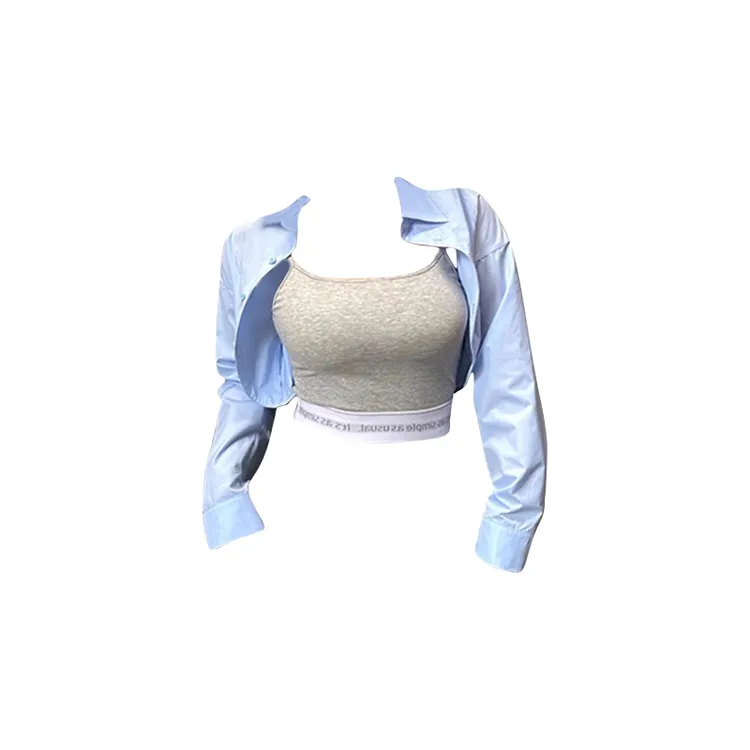 B-babes【天空琉璃】小众设计假两件短款衬衫新款百搭修身显瘦上衣