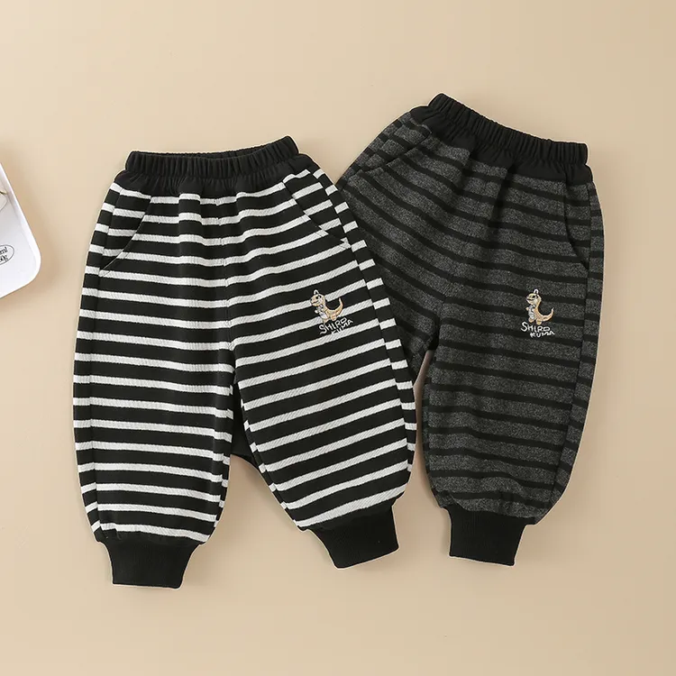 【加绒】儿童裤子加绒休闲裤2025男童条纹裤婴幼儿童一体绒保暖长裤