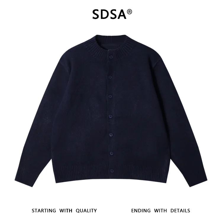 SDSA男士秋冬新款痞帅男装潮牌纯色纽扣开衫针织衫百搭圆领毛衣