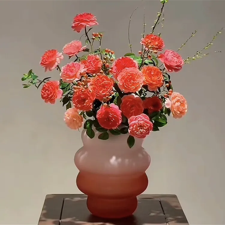 多巴胺渐变玻璃花瓶轻奢高级感客厅插花器设计感小众北欧装饰摆件