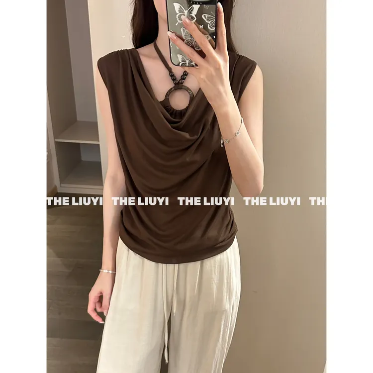 【LIUYI】雅丹T～设计感挂脖假两件两穿T恤上衣57185