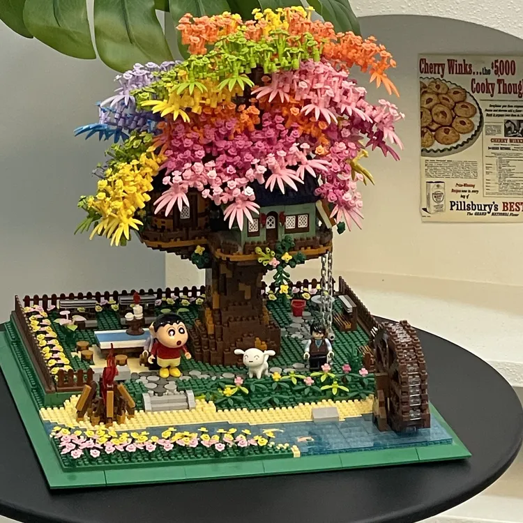 清库存高难度拼装积木建筑彩虹樱花树屋玩具咖啡屋彩女孩生日礼物