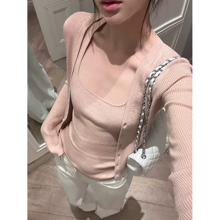 针织开衫外套女春夏薄款挂脖背心设计感两件套网红洋气炸街女装